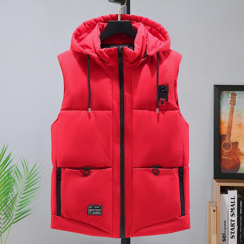 

Men's Vests Autumn And Winter Plus Size 9XL Down Cotton Vest Fat People Loose Detachable Hat Waistcoat Red