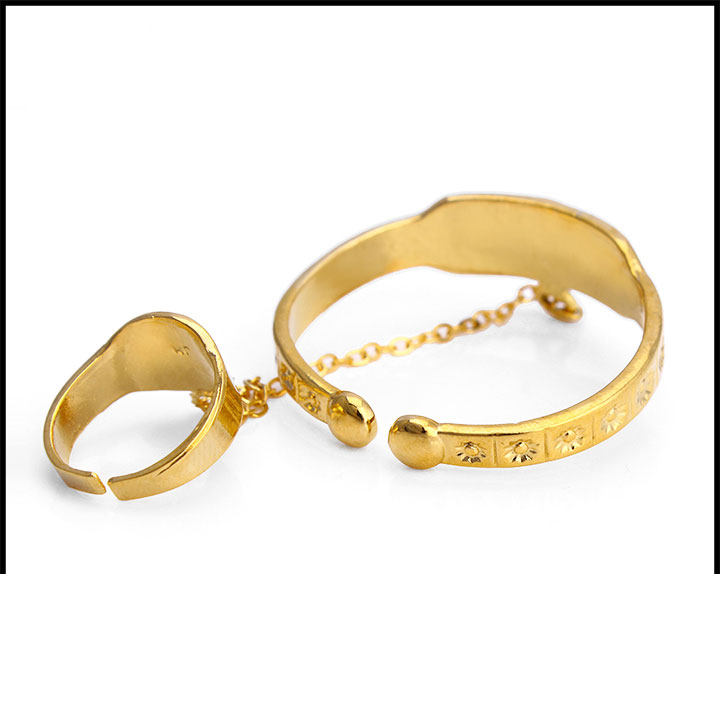 Bangles Rings Two-Tone With Ring bracelets Real 18 K Fine G/F Gold Solid Letter silvery MY BABY Kids Daughter Son Dance Perform jewelry-image-669373910