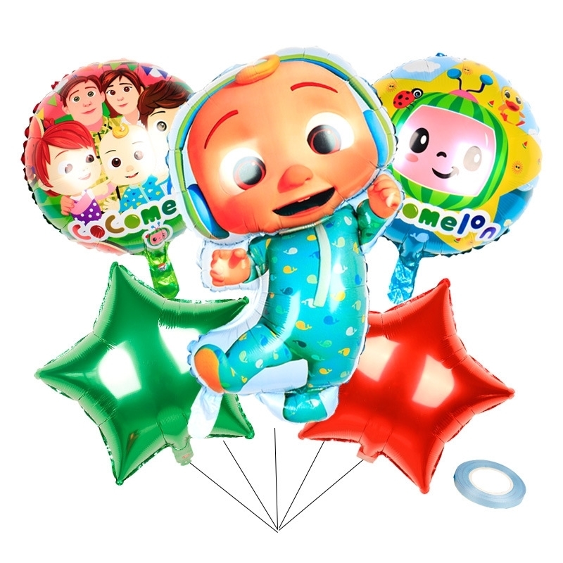 

6pcs set Cartoon Accessories Cocomelon Ji Aluminum Film Balloons Six Piece Sets Double Sided CoCo Melon Party Decorative Balloon G38QLFX, Blue