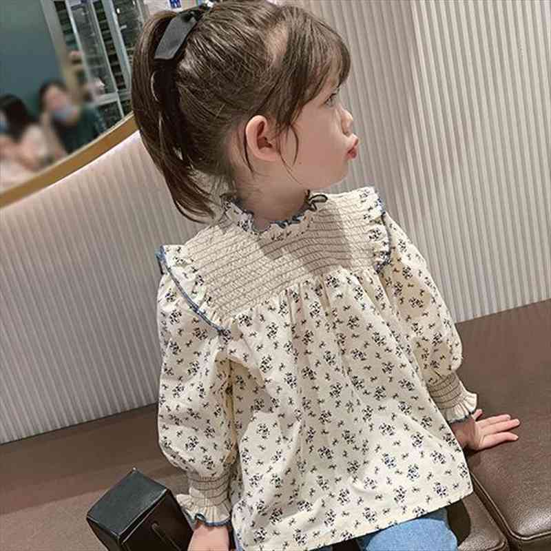 

Girls Shirts Korean Female Baby Floral Childrens Cotton Spring Autumn Long Sleeved Shirt Clothing, White;black