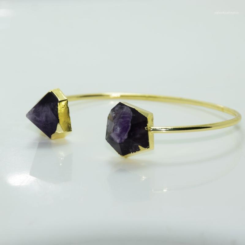 

Bangle 1pc Love Purple Faceted Crystal Quartz Women 2021 Gold Plating Natural Gem Stone Charms Bracelet For Girl Gift1