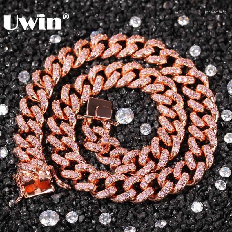 

Hiphop 12mm Pink Zircon Cuban Link Necklaces Chains Rose Gold Bling For Men And Women Fashion Jewelry1