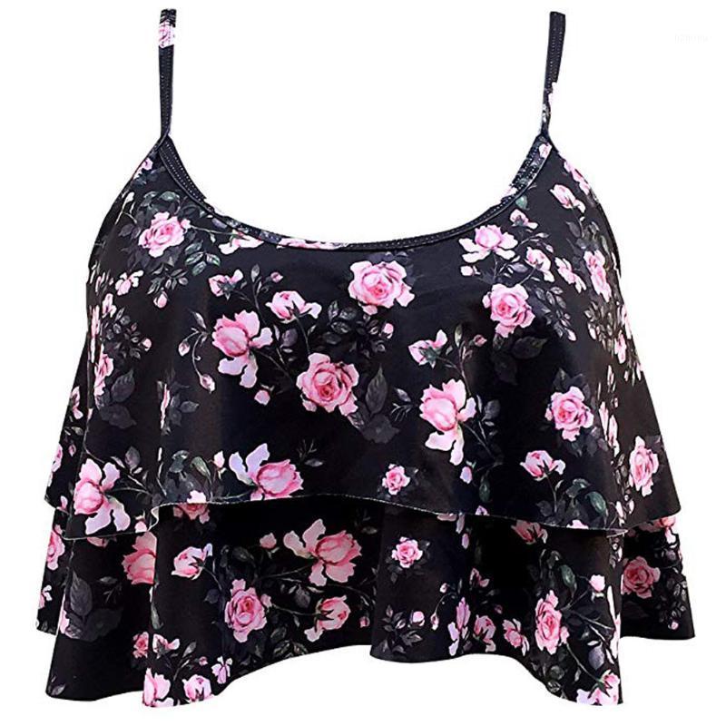 

Women' Swimwear 2021 Women Girls Beach Retro Falbala Printed Flounce Bikini Top Chic Padded Black Floral Comfort Strap Large Size Set