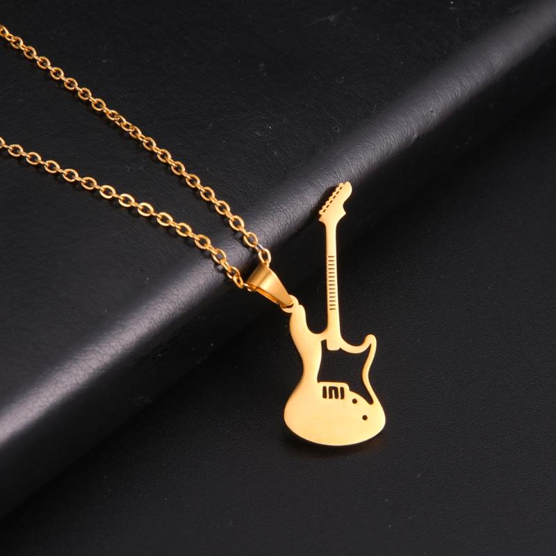 

Pendant Necklaces Teamer Musician Guitar Necklace Instrument Music Stainless Steel Chain Choker For Women Men Trendy Casual Jewelry