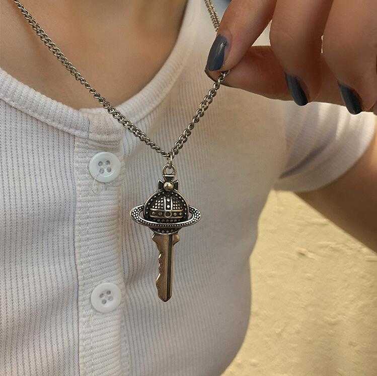

autumn and winter planet universe key necklace trend Korean retro style sweater chain for men and women hip hop