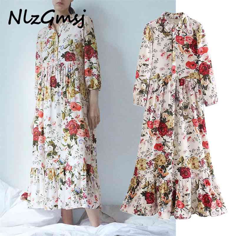 

autumn fashion women flowers print shirt dress long sleeve ladies 210628, Multi