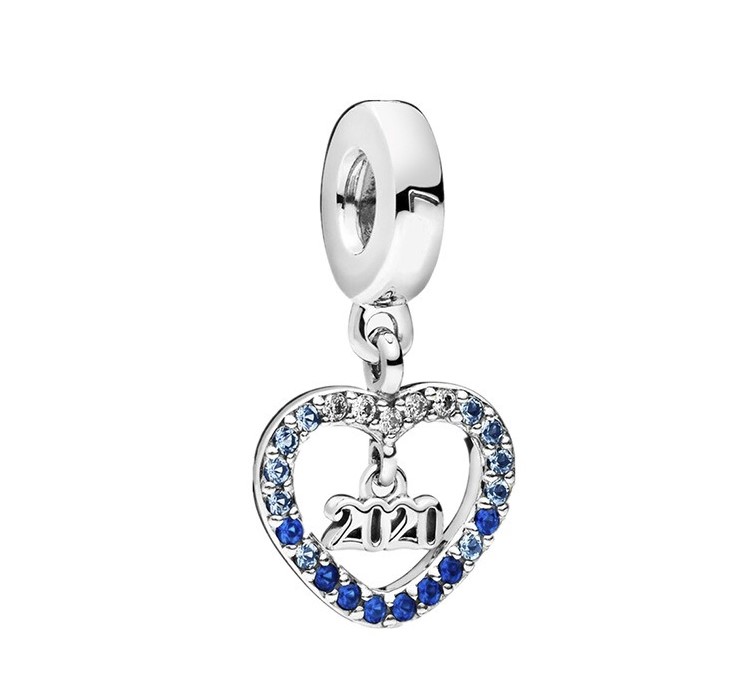 

Fits Pandora Bracelets 20pcs Heart Blue Crystal Dangle Pendant Silver Charms Bead For Women Making Diy European Necklace Jewelry Accessorie