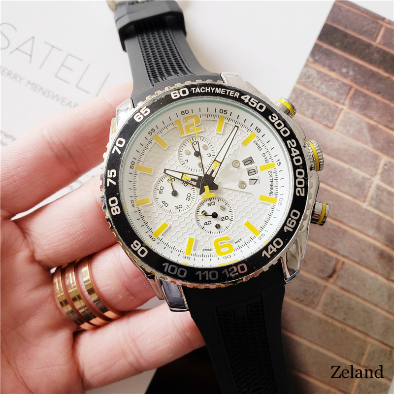 2021 high quality luxury mens watches Six-needle working series size 46mm All Dial Work Quartz watch 1853 Top Brand Wristwatches Round Rubber belt F