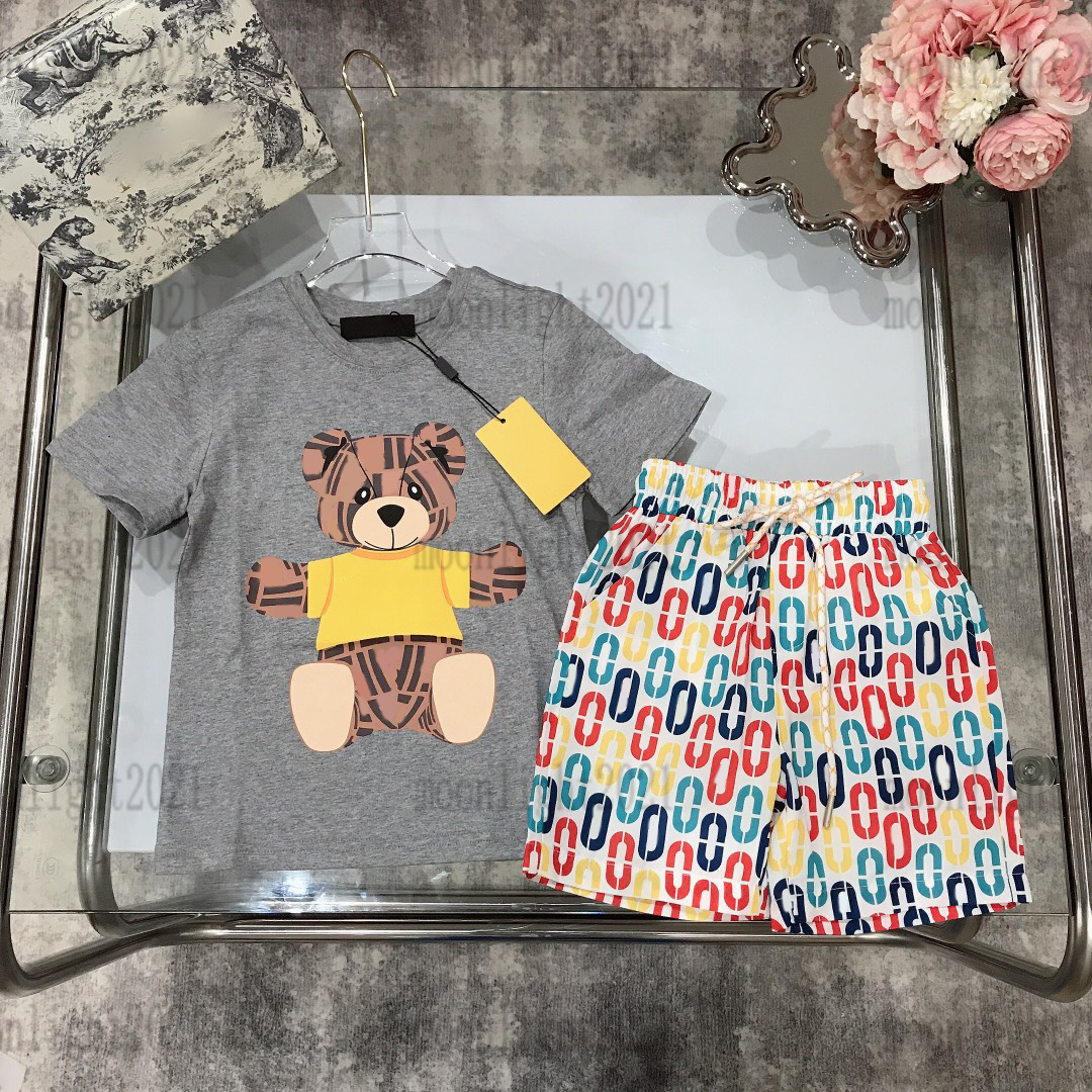 

22ss summer boys t shirts+ shorts sets casual bear printing sports suits cotton tracksuits short sleeve color childrens suit brand clothing cotton tees size 100, 01