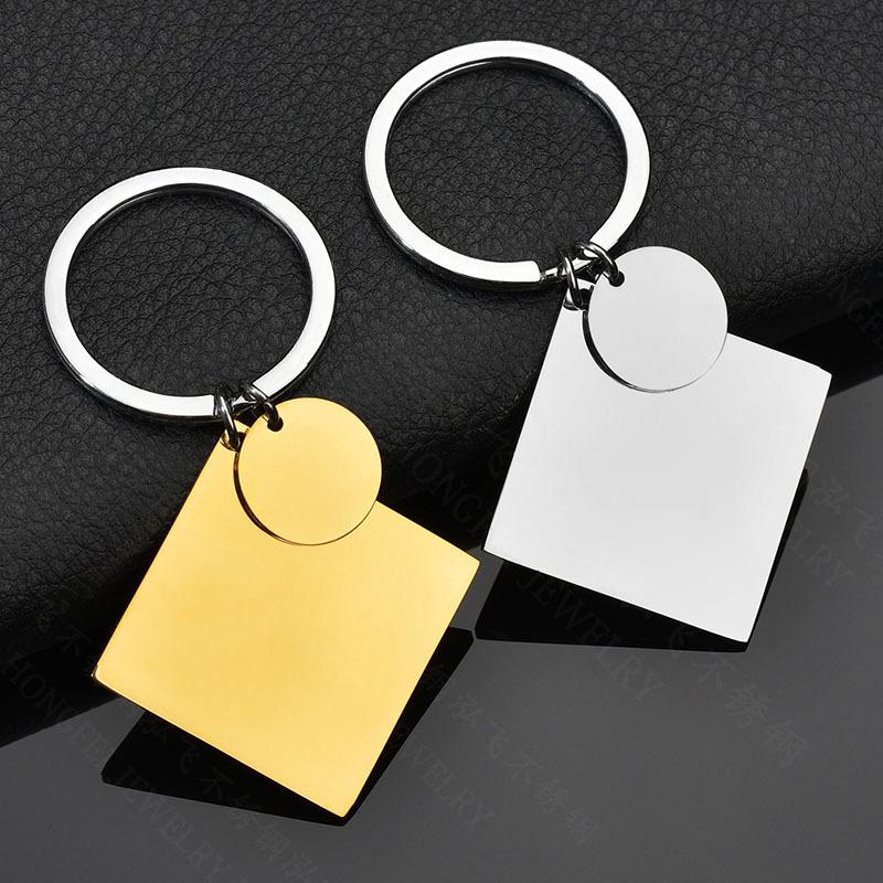 

Keychains Silver Color/Golden Stainless Steel Key Chain Blank For Engrave Metal Square & Round Tag Charm Keychain Mirror Polished 10pcs