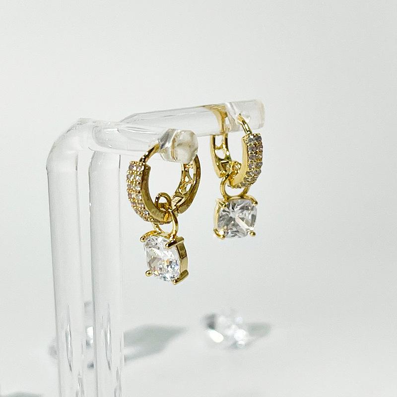

Hoop & Huggie Origin Summer Vintage Square Cubic Zircon Earring For Women Femme Delicate Gold Color Metallic Jewelry Pendientes