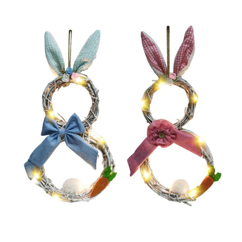 

Easter Wreath Pendant Decorations With Lights Ears Decorating Rattan Circle Ornaments Front Door Wall Household Decorative Flowers & Wreaths