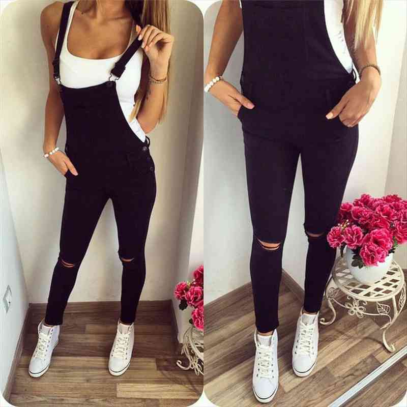 

womens bodycon jumpsuit jeans denim rompers bib overalls trousers pants, Black;white