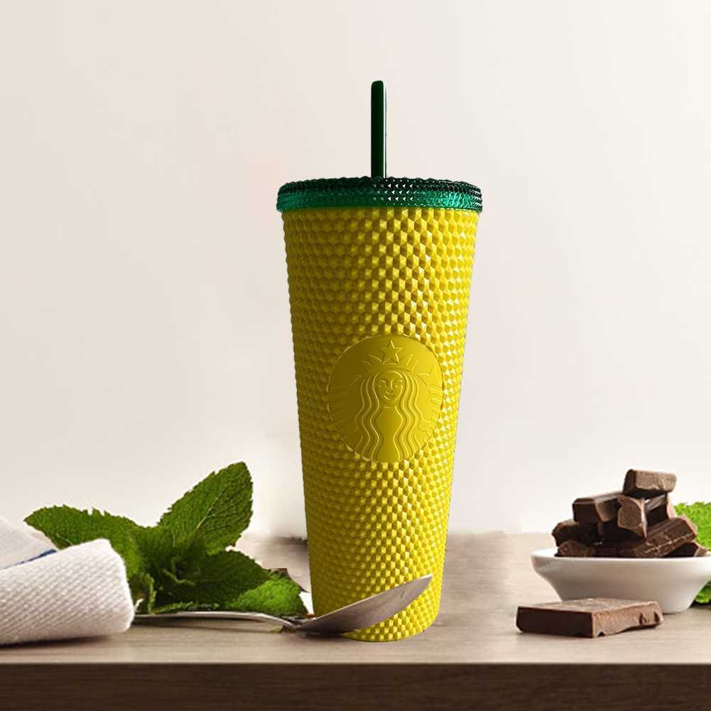 NEW ins style Limited Starbucks Tumbler water bottle Reusable Straw Cup Frosted Durian Series Diamond Studded Cup Starbucks cup Silver Plaid-image-754483260