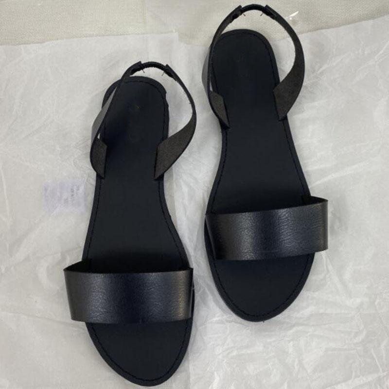 

Sandals Women Summer Shoes Back Strap Genuine Leather Large Size Cover Feet Flat Heel Solid Female Sandalias Mujer, Black