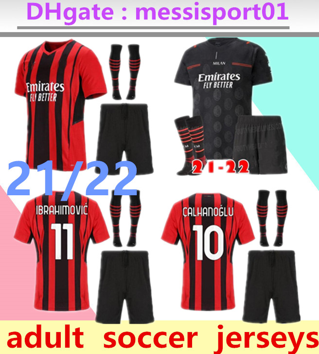 

21/22 AC Soccer Jerseys Milan adult kit socks IBRAHIMOVIC CALHANOGLU TONALI 2021 2022 Football Shirt ROMAGNOLI, Black