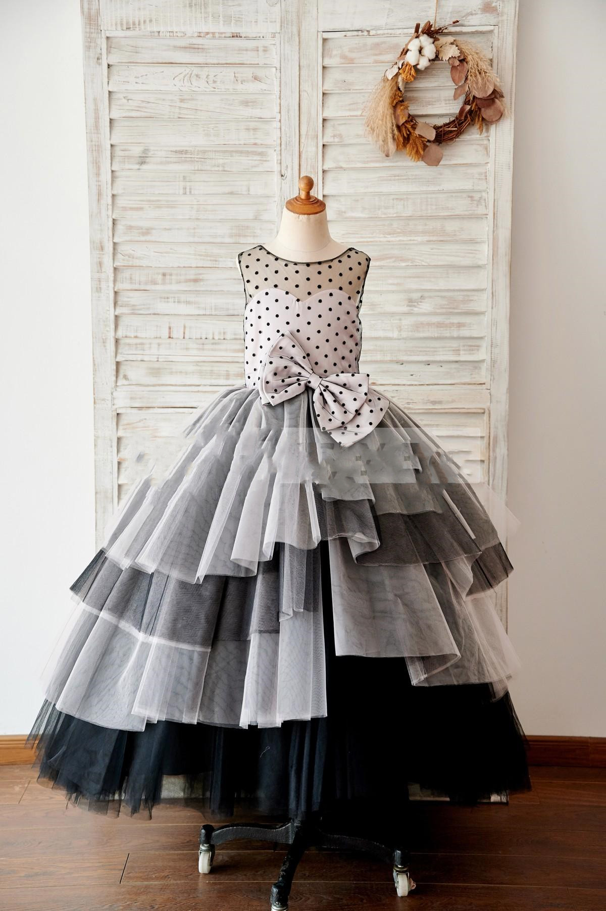 

Lovely Ball Gown Flower Girl Dress Spaghetti Sleeveless Tulle Lace Bow Tiers Wedding Ankle Length Girl's Birthday Part, White