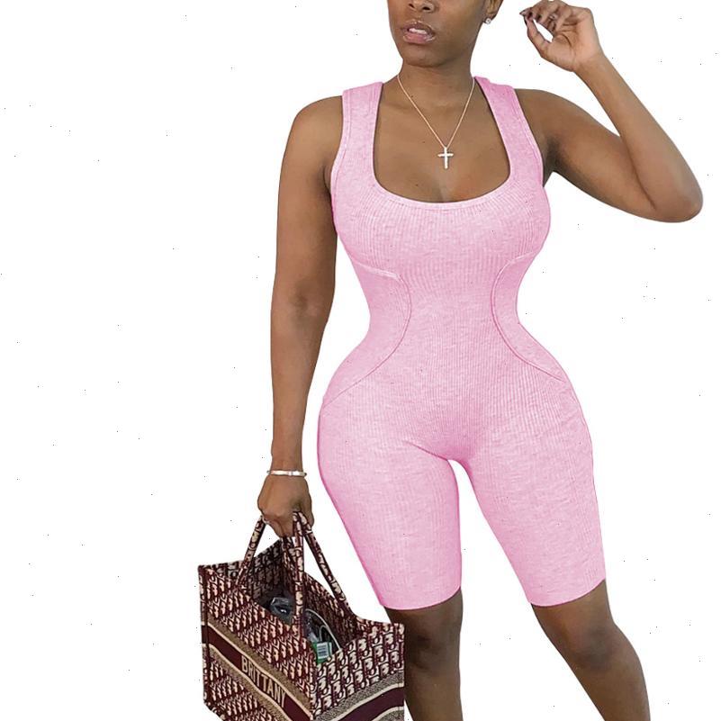 

women jumpsuit summer fitness knit rib playsuit sleeveless o neck biker shorts bodycon rompers womens overalls club outfits, Black;white