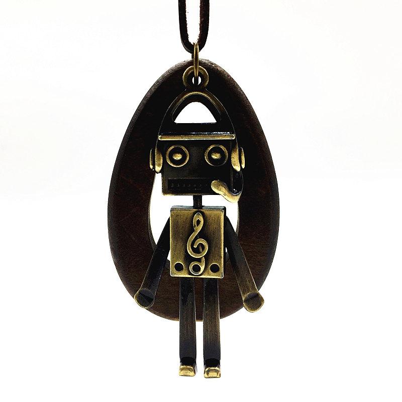 Pendant Necklaces Music Girl Leaf Paper Clip Fashion Teardrop Wood Vintage Charms Leather Pendants Necklace Women Sweater Chain Jewelry-image-703391606