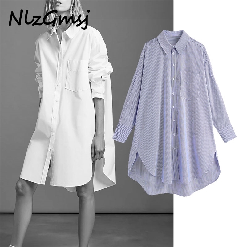 

Blouse Women Spring Oversized Button Up Shirts Blouses Blue Collar Poplin Shirt Long Sleeve Ladies Tops 210628, As picture