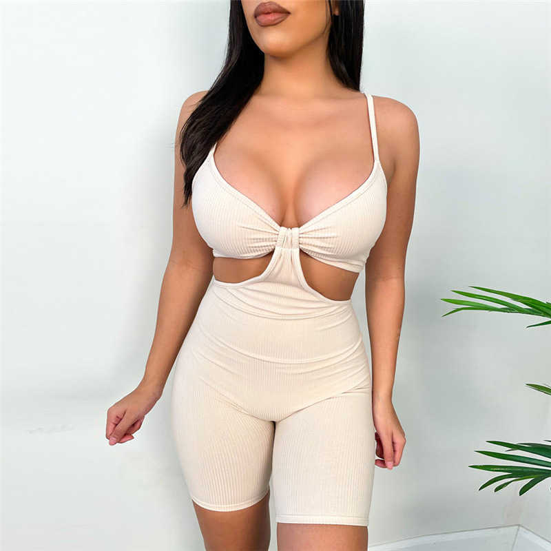 

Women Sexy Streetwear Sleeveless Bodycon Solid Bandage Fitness Sexy Jumpsuits Romper Playsuits Overalls 210604, Black