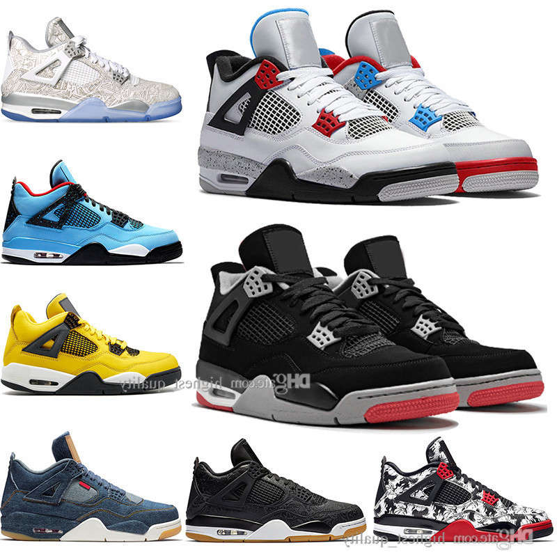 

Newest Bred 4 IV 4s What The Cactus Jack Laser Wings Mens Basketball Shoes Denim Blue Pale Citron Men Sport Sneakers US 5.5-13, #02