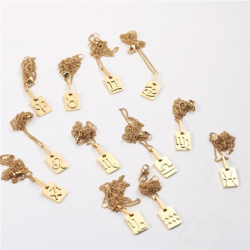 

Pendant Necklaces Joolim Jewelry PVD Gold Finish Twelve Constellations Rectangle Necklace Stylish Stainless Steel