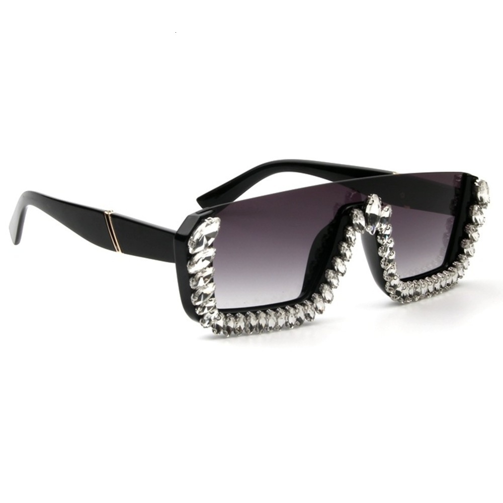 

Highend accessories Women Semi Rimls Sun Glass Half Frame Rhintone Diamond Sunglass, Black