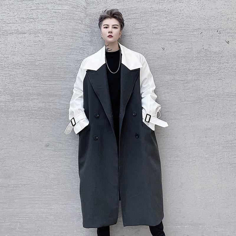 

Men's Trench Coats Male Streetwear Vintage Jacket Overcoat Men Double Breasted Color Solice Loose Long Casual Trenchcoat Outerwear, Kk1553 gray