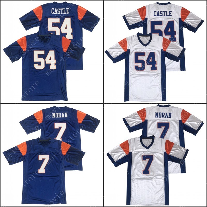

Mens #54 Thad Castle #7 Alex Moran Jerseys Blue Mountain State Movie Football Jersey Stiched, 54 white