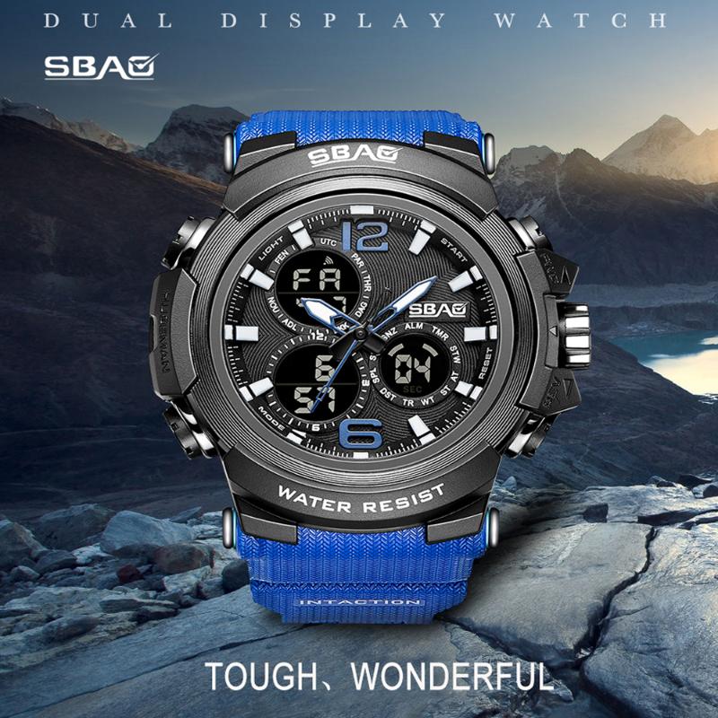 

Wristwatches SBAO Brand Men Sports Watches Dual Display Analog Digital LED Electronic Quartz Waterproof Swimming Military Watch, Male 2black gold