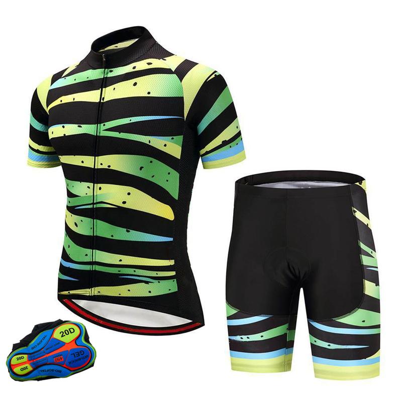 

racing sets 2021 summer hygroscopic and sweat releasing short sleeve mountain bike wear bicycle bib shorts cycling jersey set for men, Black;blue