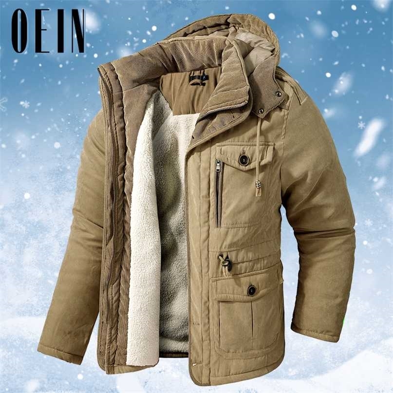 

OEIN Winter Thick Jacket Men Cotton Warm Parka Coat Casual Fleece Military Cargo Jackets Male Windbreaker Overcoats Men 211204, Khaki 3255