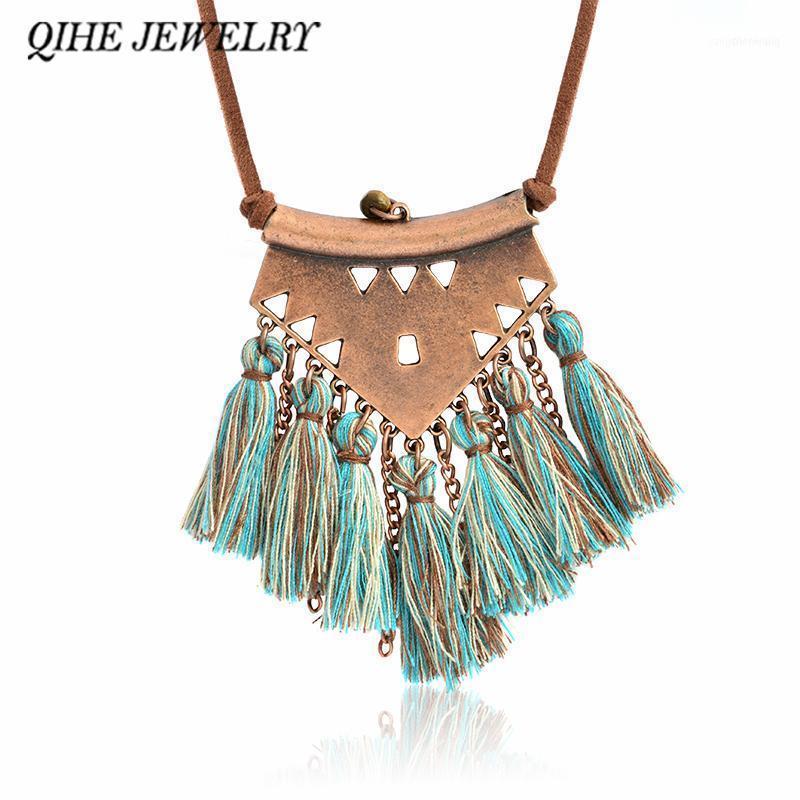 

JEWELRY Tassel Necklace Brown Leather Chain Geo Pendant Multi Fringe Charm Long Boho Chic Bohemian Jewelry1