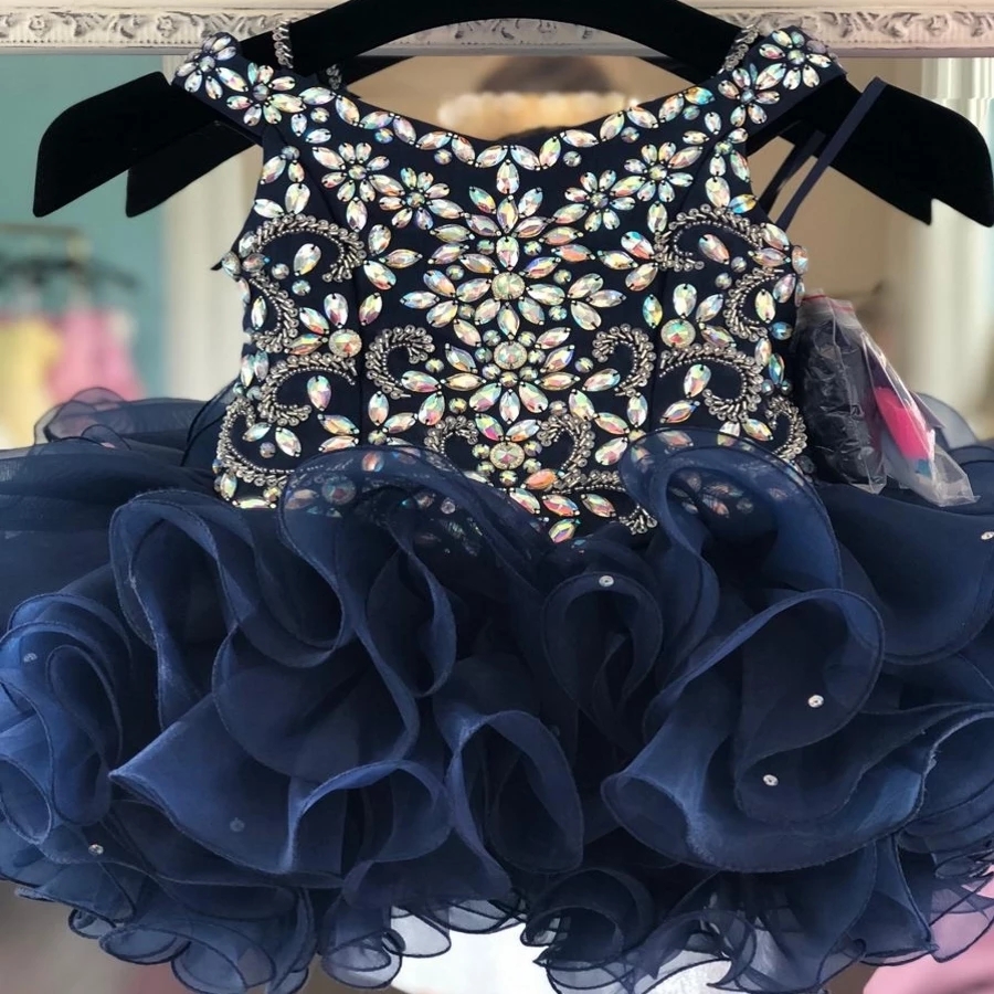 

Sexy Navy Blue Cupcake Toddler Girls Pageant Dresses Ball Gown Cold Shoulder Short Crystal Rhinestones Ruffles Kids Teens Little Girl Party prom Formal Dress, Purple