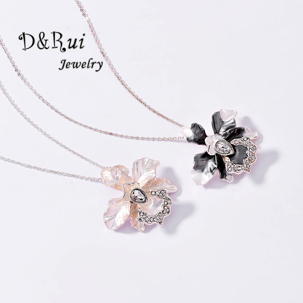

High Quality Poppy Flower Pendants Necklaces for Women Trendy Enamel Crystal Chain Choker Necklace Female Ornaments on the Neck