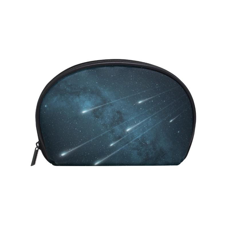 

FengJu Multifuncition Shell Cosmetic Bag Purse Half Moon Hanging Travel Toiletry Pouch For Girls Woman Navy Blue Space Meteor Bags & Cases