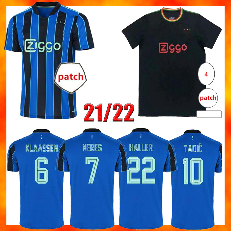

21 22 A JAX soccer jerseys amsterdam 2021 2022 KUDUS ANTONY BLIND PROMES TADIC NERES CRUYFF men + kids kit football shirt uniforms blue third black, 21 22 away