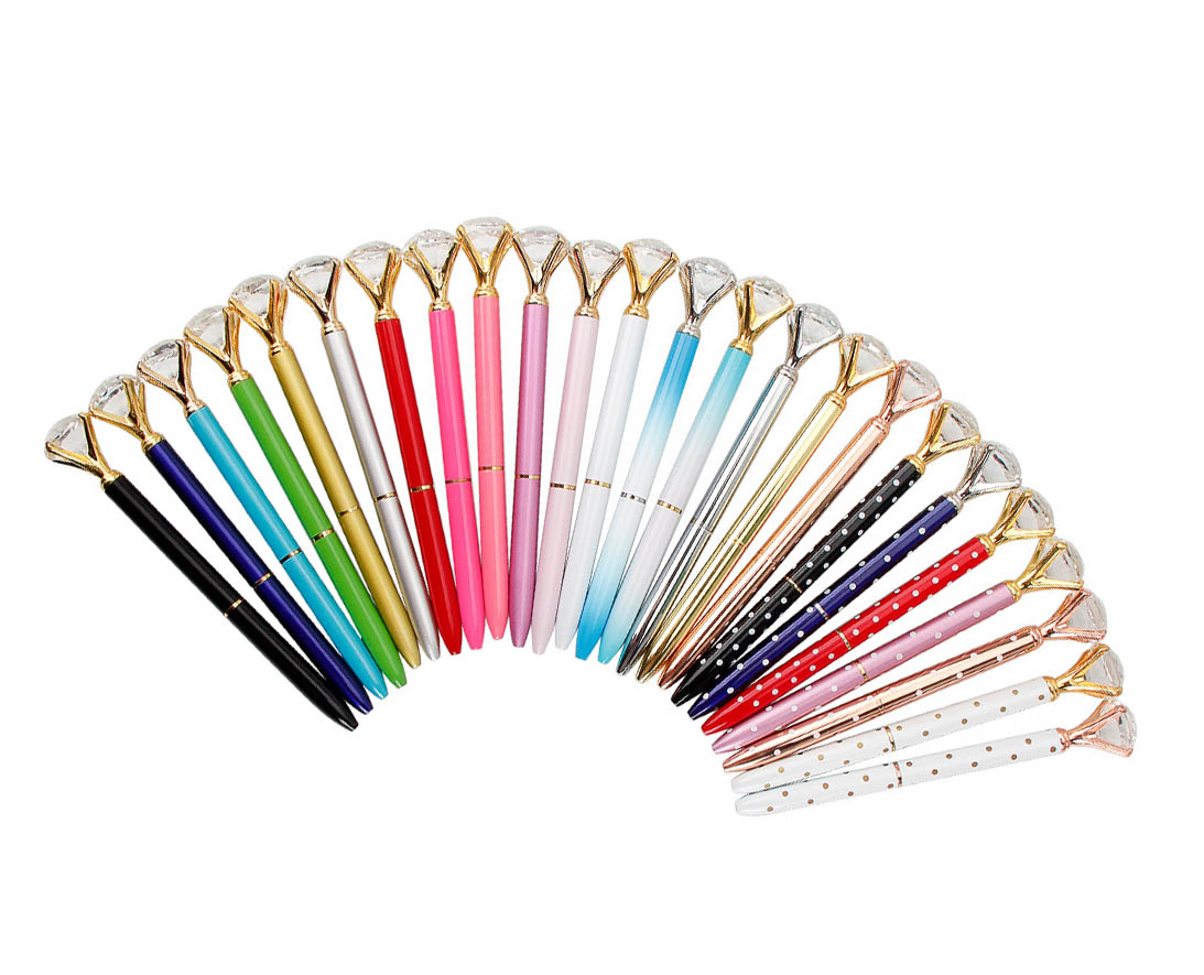 

Crystal Glass Kawaii Ballpoint Pen Big Gem Ball Pens With Large Diamond Fashion School Office Supplies, Customize