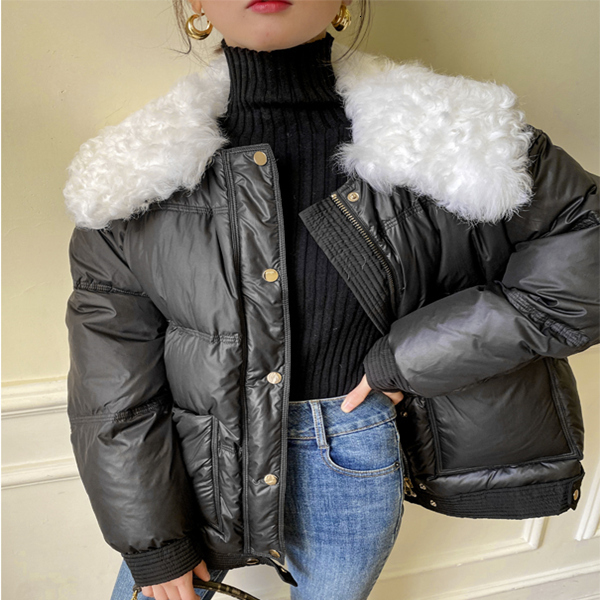 

hair women's big collar down jacket winter korean version loose temperament all-match short coat, Black
