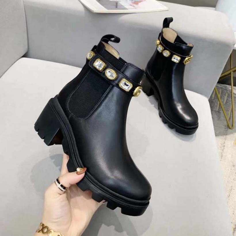 

Fashion Boots Womens Designer Boot Classic Ankle Booties Martin Women Shoes Removable Crystal Diamond Leather Cowhide Heel 6CM With Box, #3