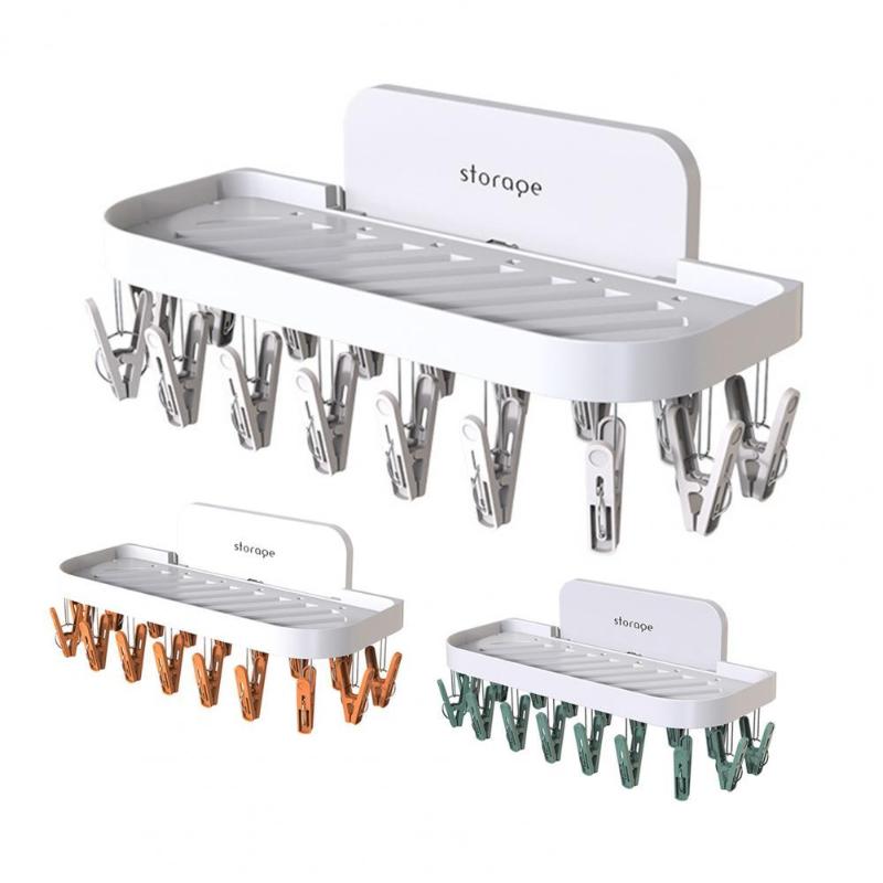 

Hangers & Racks Folding Clothes Hanger Dryer Windproof Sock Underwear Drying Rack With 17 Clothespin Socks Home Supplies