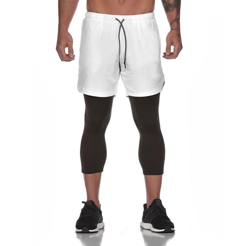 

Men's Shorts 2in1double Layer Running Mens Compression White Black Gym Secure Pocket Fitness Long Pants Jogging Training
