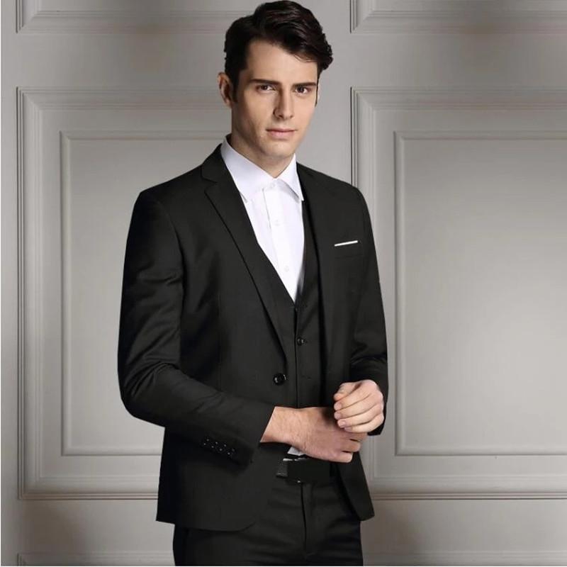 

Men's Suits & Blazers Arrival High Quality Black Notch Lapel Two Buttons 3 Pieces Set Business Casual Slim Fit Groom Wedding Formal Wear, Custom color