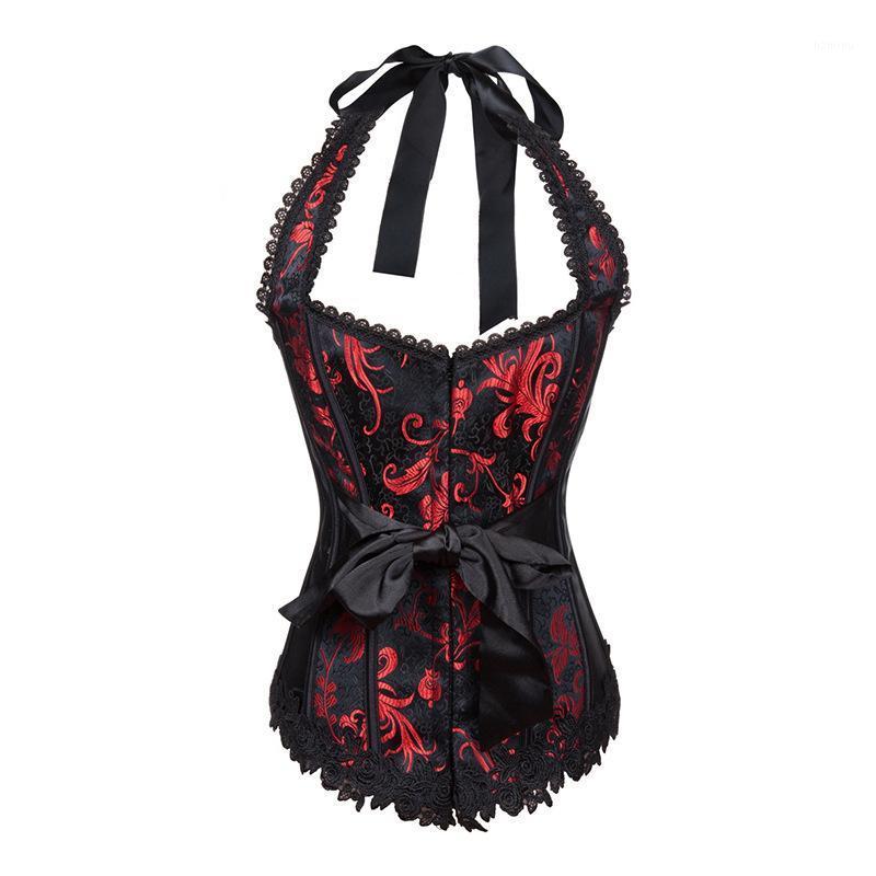 

Bustiers & Corsets WYS.JL Halter Sexy Underbust Corset Lace Gothic Bowknot Plus Size -2XL Waist Style Bustier, Black red