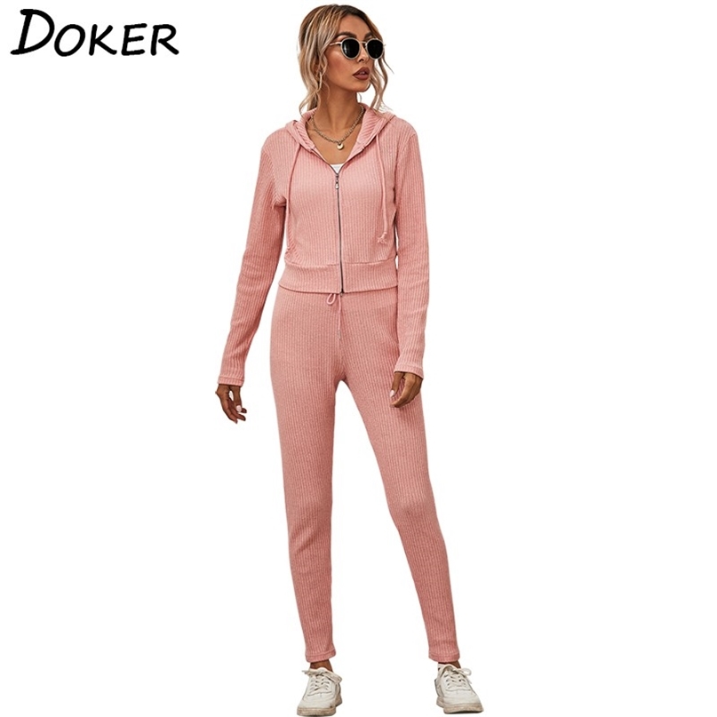 

Spring Tracksuit Women Set Fashion 2 Two Piece Short Hooded Top And Pants Jogging Female Casual Sweat Suit Ropa Mujer 210603, Pink