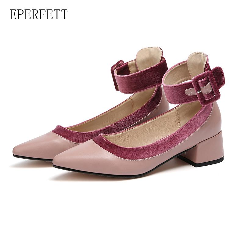 

Dress Shoes EPERFE2021 Women's Pointed Toe Strap Office Classic Comfortable Middle Heel, Black