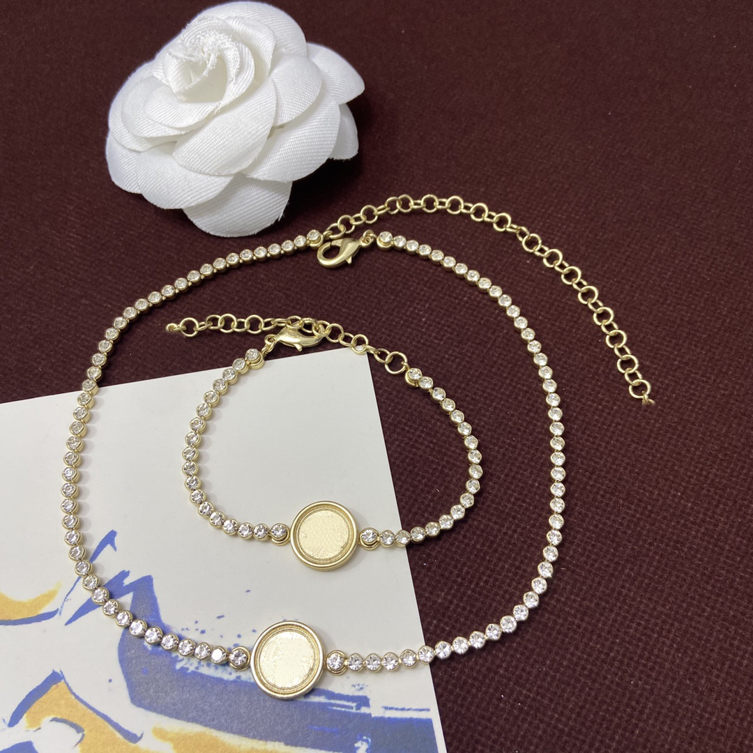 

Luxury Designer Diamond Chain Round Charm Pendant Choker Necklace Bracelet For Women Lady Party Wedding Lovers Gift Engagement Jewelry With, Silver