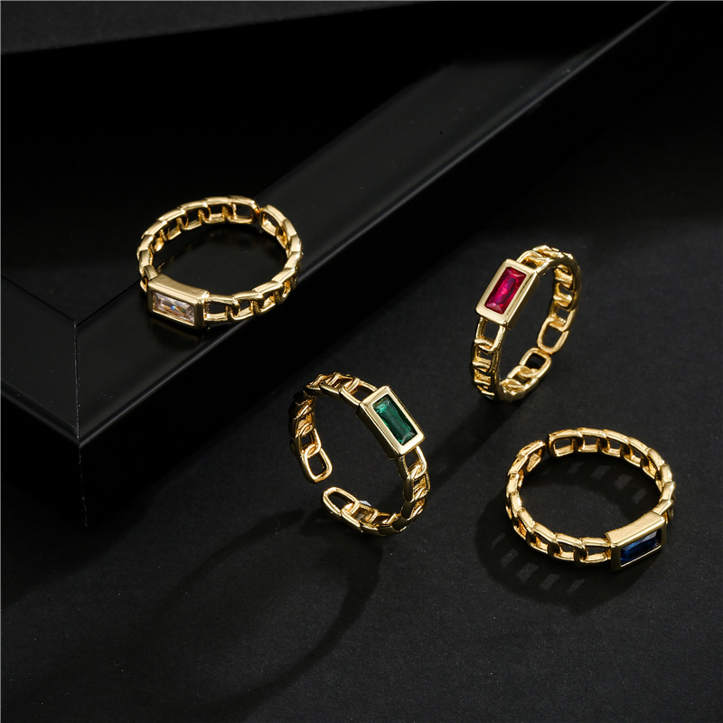 

New Arrival Simple Design 18K Gold Plated Copper Chain Ring Adjustable Zirconia Women Rings