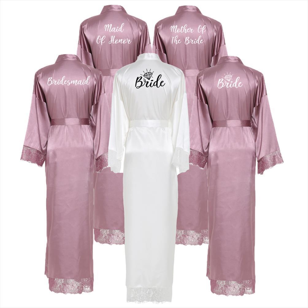 

bridesmaid mauve long large plain women sleepwear mother bride kimono silk satin night dress gown wedding robes bathrobe lace robe, Black;red